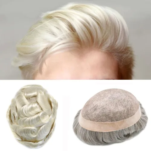 Miniatura 60 de Toupee Pieza de pelo para hombres Sistema de reemplazo de cabello Cabello humano real Mono Toupee fino para hombres Piezas de pelo Hombres Toupee