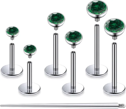 Miniatura 21 de F136 - Aretes de titanio 20/18/16G con rosca interna, con parte trasera plana, aros para nariz, labio, Medusa Monroe, labret de 6/8/0.394 in, barra