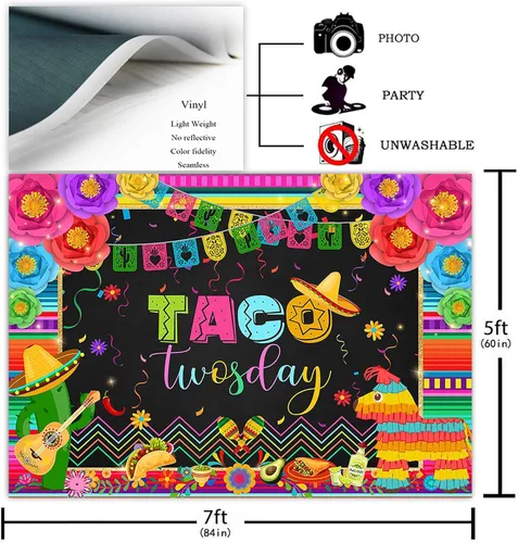 Miniatura 2 de Avezano Telón de fondo de cumpleaños de dos días de Taco para fiesta mexicana, decoración de fiesta de segundo cumpleaños, fondo de fotografía