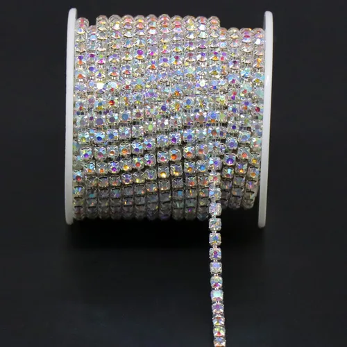 Miniatura 10 de Jerler 9 metros de adornos de diamantes de imitación con cadena cerrada SS6.5/2.0mm, cadena AB para costura, manualidades, ideal para bodas