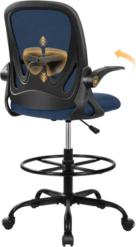 Primy Silla de Dibujo Silla Alta de Oficina con Reposabrazos Abatibles Silla Ejecutiva Ergonómica de Computadora para Escritorio de Pie con Soporte