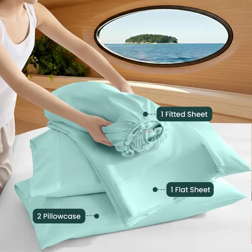Miniatura 4 de Universal V Berth - Juego de sábanas de 4 piezas para barco, 100% algodón egipcio, la mejor ropa de cama de barco V, se adapta a colchones de hasta