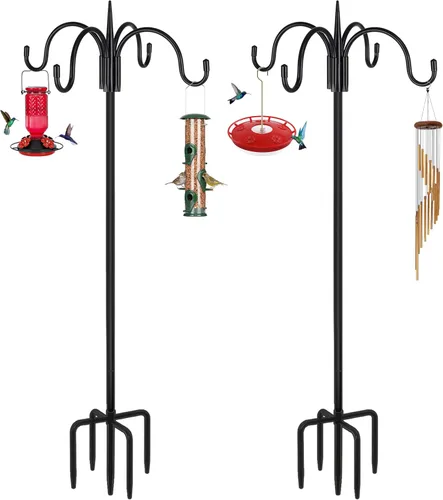 Miniatura 12 de FEED GARDEN Gancho de pastor doble ajustable para exteriores con base de 5 puntas de 63 pulgadas, poste resistente de comedero de pájaros de dos