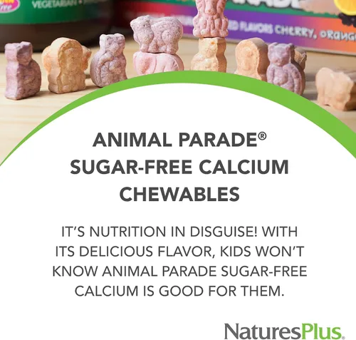 Miniatura 3 de NaturesPlus Animal Parade - Calcio infantil sin azúcar, sabor vainilla Sundae, 90 tabletas masticables en forma de animal, paquete de 2, magnesio
