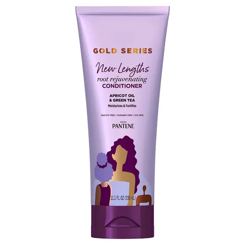Pantene Gold Series - Acondicionador rejuvenecedor de raíces con aceite de albaricoque y té verde, hidrata y fortalece, para cabello natural,