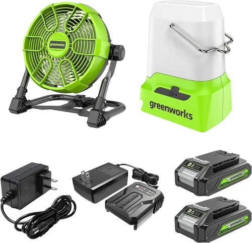 Miniatura 25 de Greenworks - Taladro de impacto inalámbrico de 24 V y kit de luz de trabajo 2 en 1 con 2 baterías de 2 Ah y cargador – Sin escobillas, liviano