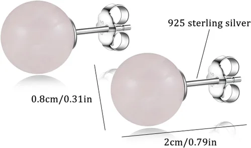 Miniatura 39 de Natural Stone Stud Earrings for Women 8mm Sterling Silver Genuine Gemstone Earrings Handmade Sterling Silver Crystal Stud Earrings for Women