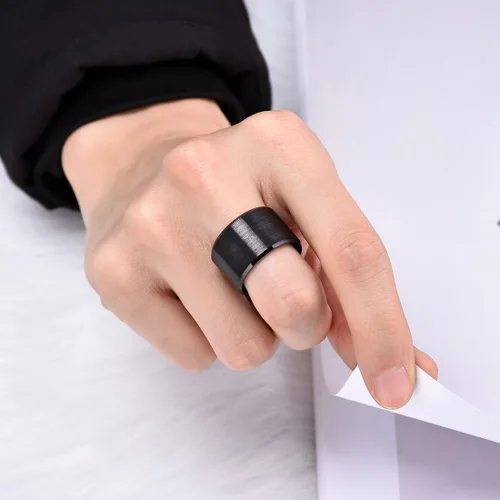 Miniatura 12 de King Will Anillo de boda de tungsteno para hombre, disponible en 15/64 a 25/64 de pulgada (6 a 10 mm), negro/plata, acabado mate, borde pulido