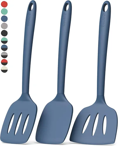 Coukre Juego de 3 espátulas de silicona, resistentes a altas temperaturas, sin BPA, espátula para pescado, volteador sólido y con ranuras para