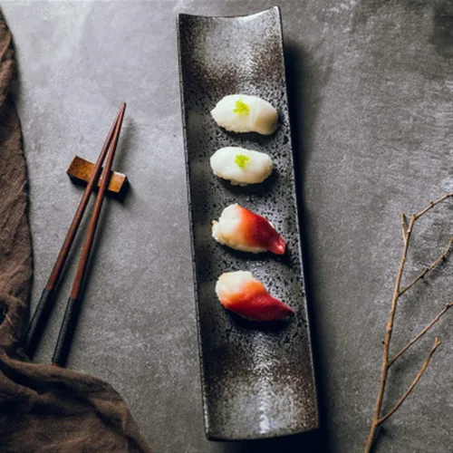 Miniatura 8 de ZLH Plato de cerámica cuadrado largo de 14 pulgadas para restaurante de sushi japonés creativo de 14 pulgadas, plato grande, postre aperitivo
