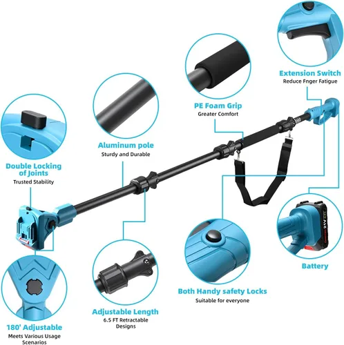Miniatura 3 de solo sierra de poste extensible, correa de hombro (sin motosierra ni batería) Rotatable Pole14ft Max Reach, Tool-Free Installation, Compatible