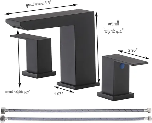 Miniatura 3 de VCCUCINE - Grifo de baño de cascada negro de 8 pulgadas, grifo de lavabo de baño extendido de 3 orificios, grifos de baño de tocador modernos negro