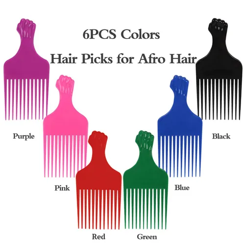 Miniatura 3 de Púas de puño para cabello rizado y afro, púas de plástico de 6.5 pulgadas para mujeres y hombres, juego de arco iris (6 piezas)