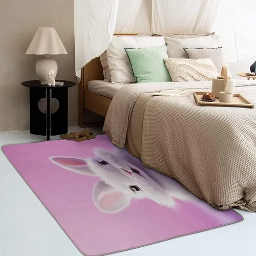 Miniatura 3 de Alfombra de conejo de 2 x 3 pies, bonita alfombra Kawaii para entrada, sala de estar, dormitorio, bonita alfombra de animales, decoración