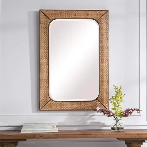 Miniatura 2 de MY SWANKY HOME Casual elegante tejido ratán espejo de pared 42 en cesta de madera armadura tropical costero