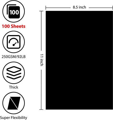 Miniatura 2 de OcePor 100 hojas de cartulina negra de 8.5 x 11 pulgadas, cartulina negra de 92 libras/250gsm, papel grueso de cartulina, papel pesado de cartulina