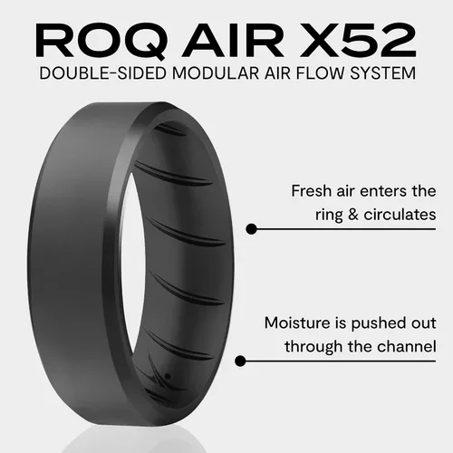 Miniatura 3 de ROQ - Anillo de boda y compromiso de goma de silicona para hombre, de ajuste cómodo, transpirable, borde biselado o dúo, paquete surtido, variedad