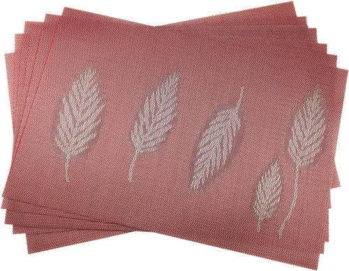 Miniatura 9 de Juego de 6 manteles individuales de vinilo dorado con diseño floral resistente al calor para mesa de comedor, interiores y exteriores, tejido