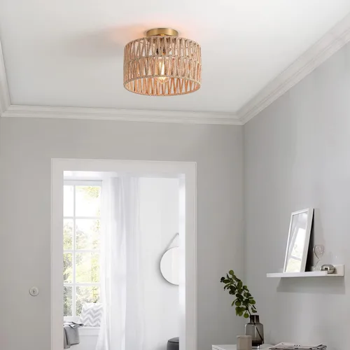 Miniatura 2 de Accesorio de Lámpara de Techo Empotrada Tejida en Oro Antiguo Costero, Luz de Techo Semi Empotrada Rústica Boho de Cuerda de Cáñamo Latón