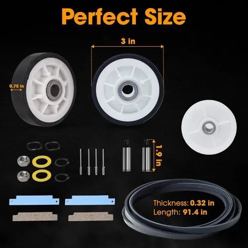 Miniatura 2 de Para Maytag Neptune 3000 Series MDE6000AYW MDE5500AYW Kit de reparación de secadora reemplaza rodillos de tambor 12001541 303373K W10116741 303373