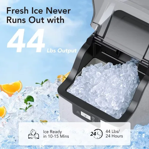 Miniatura 2 de GAOMON Encimera para hacer hielo con hielo de pellets masticable suave, 10,000 unidades, 44 libras/máquina de hielo de pepita de día, máquina