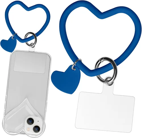 Miniatura 22 de Correa de silicona en forma de corazón para teléfono, correa de muñeca para teléfono celular con soporte para llavero, universal compatible con Negro