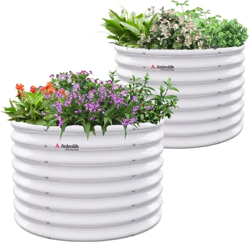 Miniatura 25 de A ANLEOLIFE Paquete de 2 camas de jardín elevadas galvanizadas de 3 pies x 24 pulgadas de alto para exteriores, jardinera redonda de metal