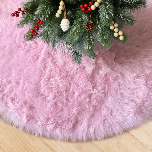 Miniatura 16 de Falda de árbol de Navidad de felpa negra de 24 pulgadas, pequeña, de piel sintética gruesa, lujosa decoración navideña para Año Nuevo, decoración