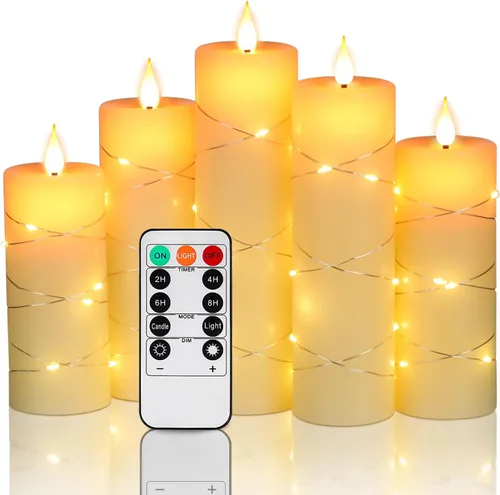 Miniatura 12 de Upinmz Velas parpadeantes sin llama con cadena de luces integradas, velas que funcionan con pilas con control remoto y temporizador, velas LED