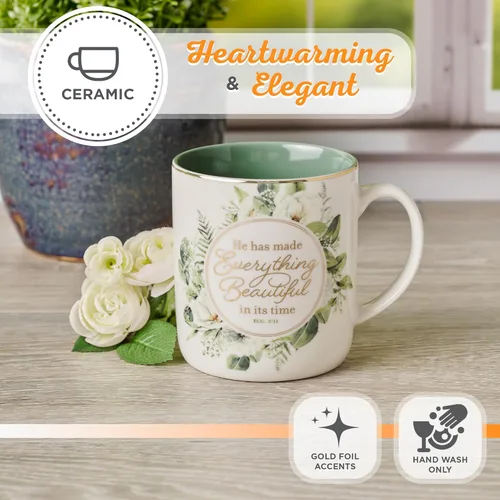 Miniatura 5 de Christian Art Gifts Taza grande de cerámica inspiradora para café y té con texto en inglés «Everything Beautiful Encouraging Bible Verse»