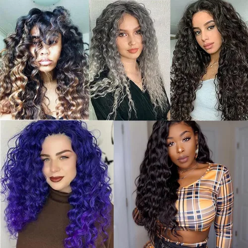 Miniatura 6 de Cabello sintético de ganchillo con ondas oceánicas para mujeres negras, 3 paquetes de cabello sintético de ganchillo rizado hawaiano, extensión
