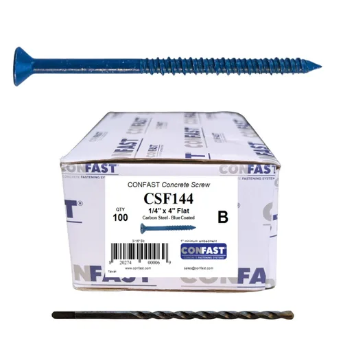 Miniatura 21 de CONFAST Anclaje de tornillo Phillips plano azul de 1/4 x 6 pulgadas con broca para anclar a mampostería, bloque o ladrillo (caja de 100)