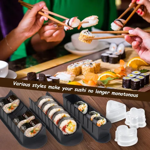 Miniatura 7 de Set de máquina de sushi HI NINGER, kit de máquina de sushi de 24 piezas para principiantes para hacer su propio sushi. Puede usarse como plato