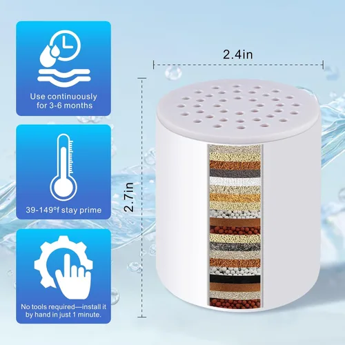Miniatura 2 de Paquete de 4 cartuchos de repuesto de filtro de ducha de 20 etapas, filtro de ducha universal para agua dura, elimina el 99% de cloro y productos