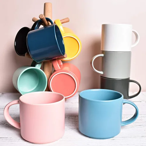 Miniatura 7 de Bosmarlin Taza de café de cerámica mate para oficina y hogar, 13 onzas, apta para lavavajillas y microondas (rosa, 1)