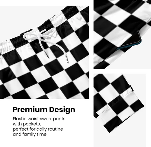 Miniatura 5 de INZVKJLU Black White Checkered Sweatpants for Men Printed Joggers Pant Drawstring Sports Pants