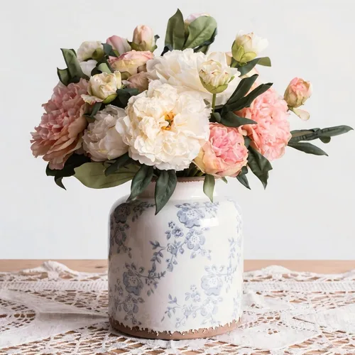 Ronasip Jarrón de cerámica chinoiserie floral vintage, 6.2 pulgadas, diseño botánico verde pastel pintado a mano, estilo antiguo para decoración del