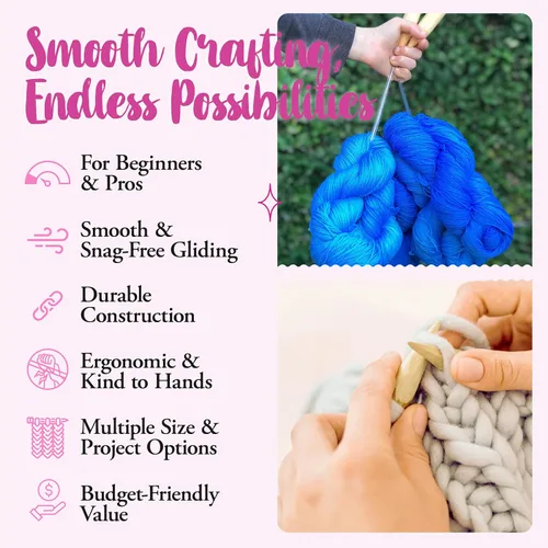 Miniatura 2 de KnitPal - Agujas de tejer circulares de roble grueso de 60 pulgadas (150 cm) con cable, tamaño 50 - Agujas de tejer grandes para hilo grueso