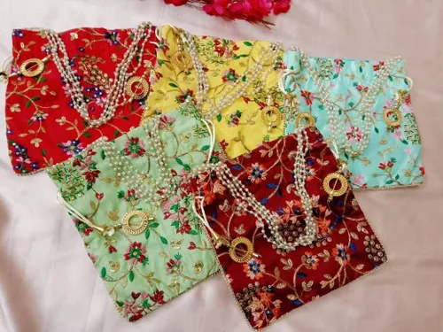 Miniatura 6 de Bolsa de seda bordada para mujer, diseño Potli, bolso de mano para mujer