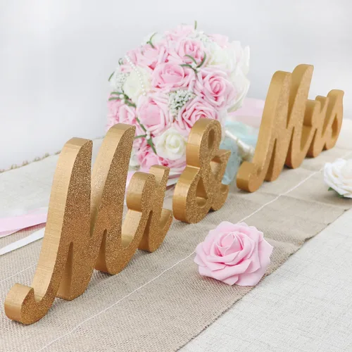 Miniatura 24 de Mr and Mrs Signs - Decoración de mesa de boda, letras independientes de madera para accesorios de fotos, decoración rústica, regalo de fiesta