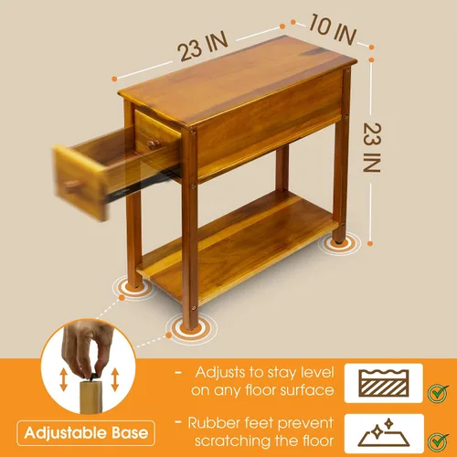 Miniatura 2 de ENKEZI Mesa auxiliar estrecha con cajón y estante, mesa auxiliar delgada para espacios pequeños, mesita de noche para dormitorio o sala de estar