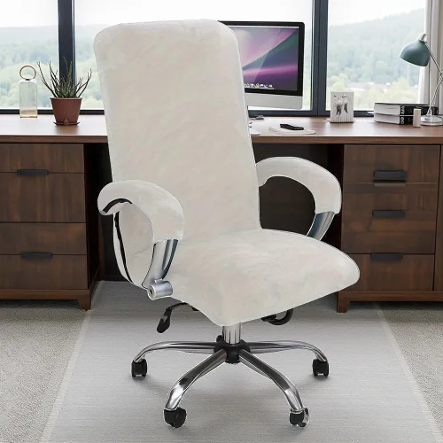 Miniatura 7 de ITFRO Funda para silla de oficina de 3 piezas con fundas para reposabrazos, funda de terciopelo blanco para silla de escritorio de computadora