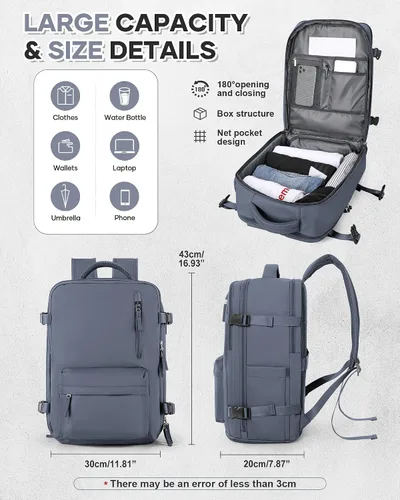 Miniatura 3 de VECAVE Mochila de mano para mujer, mochila de viaje grande aprobada por vuelo, impermeable de 14 pulgadas, mochila para laptop de negocios, mochila