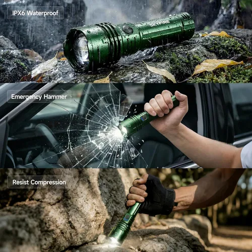 Miniatura 9 de SKYFIRE 1376 linternas LED con lente de encendido, recargable de 2000 lúmenes altos, luz de flash zoomable, 5 modos, impermeable, IPX6, potente