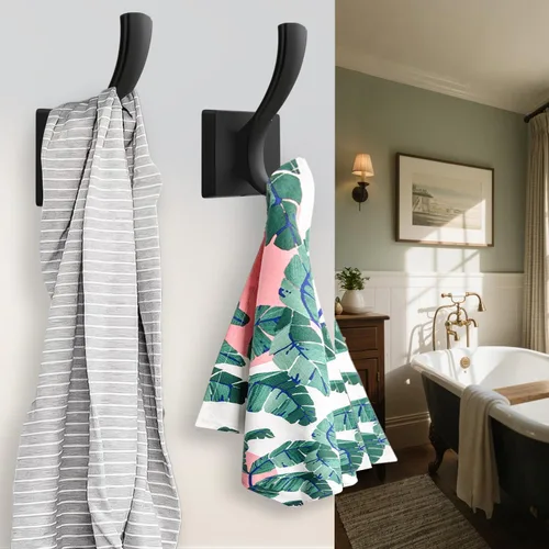 Miniatura 8 de TOFIIGREM Ganchos negros para toallas, ganchos para abrigos y batas de baño, para entrada, vestíbulo, piscina, para montar en la pared, para colgar