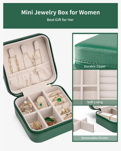 Miniatura 18 de Vlando Regalos de boda – Organizador de viaje de joyería pequeña de piel sintética, estuche de viaje para anillo, mini joyero para aretes, collar