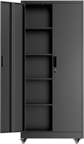 Miniatura 24 de INTERGREAT Armario de almacenamiento de metal con cerradura, gabinete de almacenamiento de metal con cerradura de 72 pulgadas de alto con puertas
