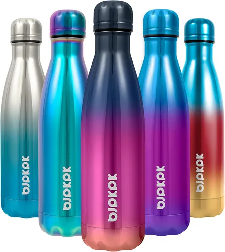 Miniatura 9 de BJPKPK Botellas de agua de acero inoxidable con aislamiento de 17 onzas, mantiene el frío y el calor, brillante oro rosa Oro rosa brillante