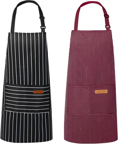 Miniatura 9 de VALOME Paquete de 2 delantales de cocina, delantales para cocinar con 2 bolsillos, correa ajustable unisex para el cuello, delantales de chef