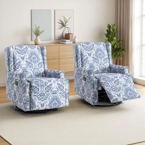 Miniatura 22 de Silla reclinable tapizada, sillón de ala floral con respaldo y reposapiés ajustables, cómoda silla decorativa para leer, sofá individual